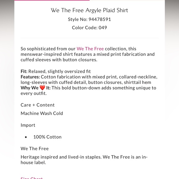 We the free people argyle plaid shirt - Picture 6 of 6